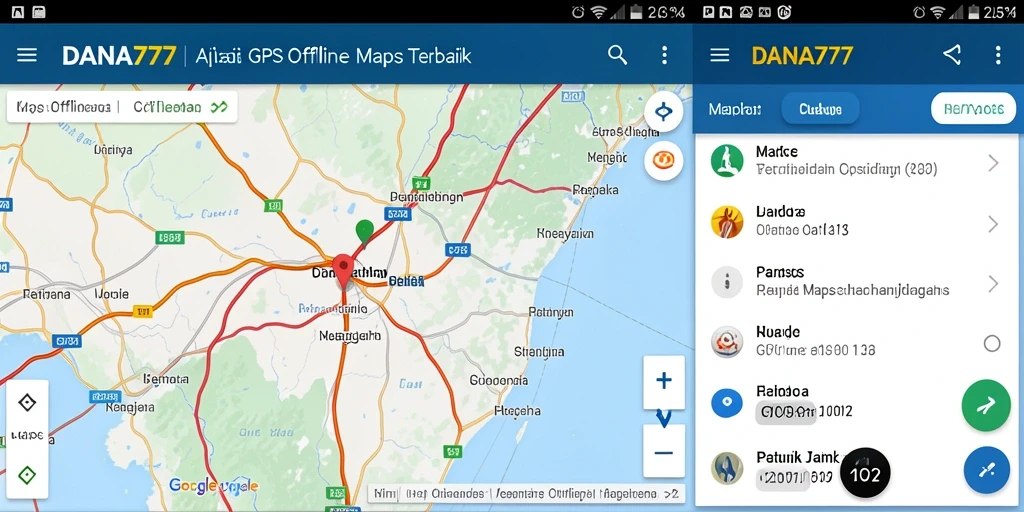 Antarmuka aplikasi DANA777 menampilkan fungsi GPS Offline Maps yang intuitif.