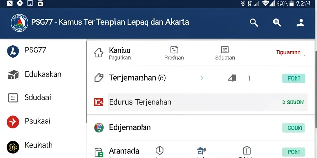 Antarmuka simpel aplikasi Kamus Terjemahan PSG77 dengan banyak fitur.