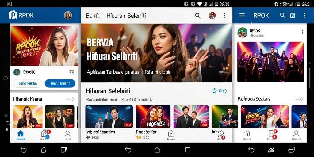 Antarmuka aplikasi RPOK menampilkan berita hiburan selebriti terbaru.