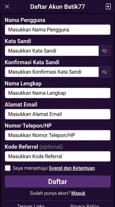 Buat Akun Baru di batik77 dengan Mudah